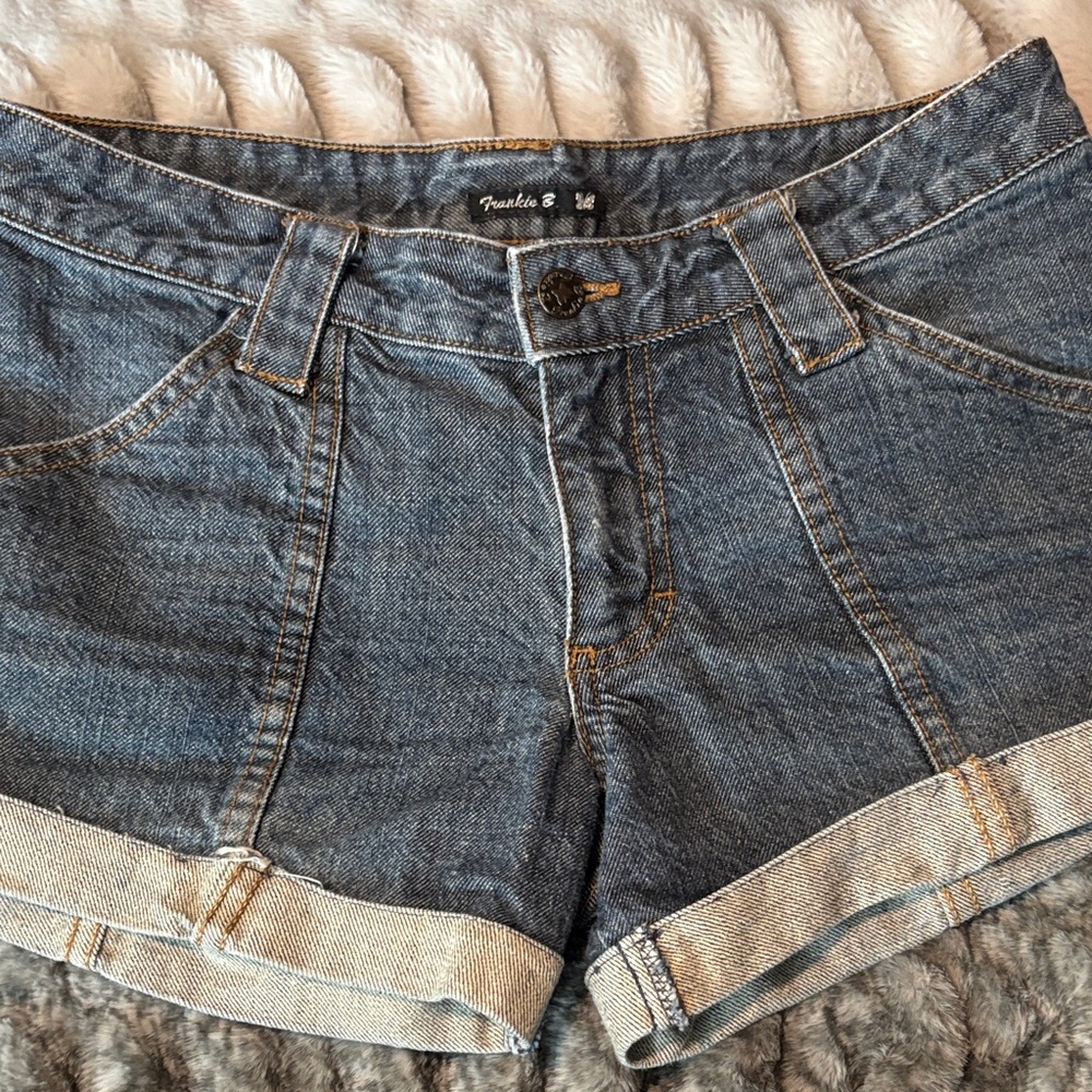 Frankie B. Cuffed Hem Dark Blue Denim Shorts